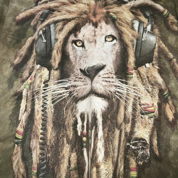 The Mountain Lion Rasta T-Shirt Headphones Tie-Dye Green Bob Marley Size Medium - Picture 4 of 7